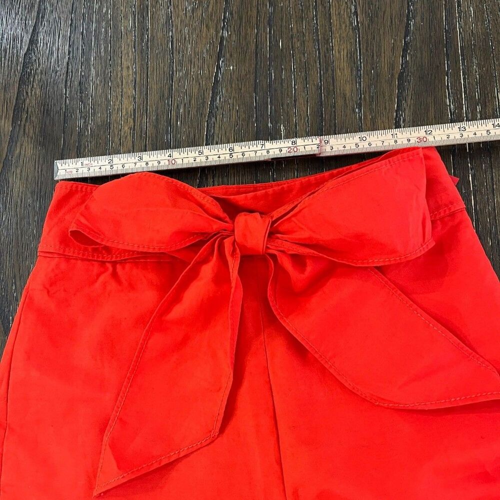 Kate Spade Slub Cotton Bow Tie Waist Culotte Pants Red Size 00 NWT - Picture 3 of 12